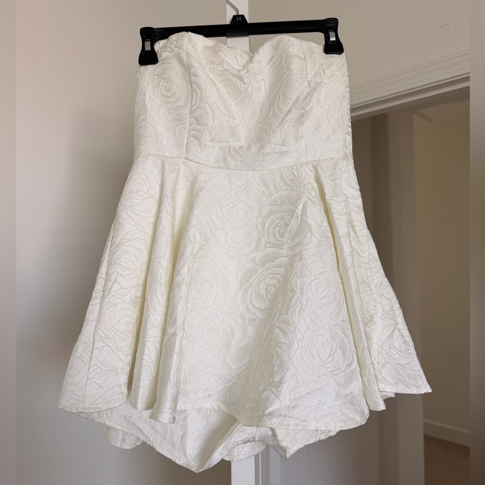 Windsor Strapless White Floral Textured Romper
